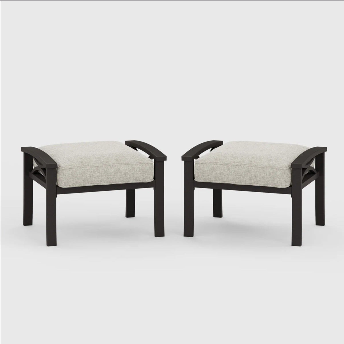 Set of 2 All-Weather 26 Inch Metal Ottomans - Khaki Frame