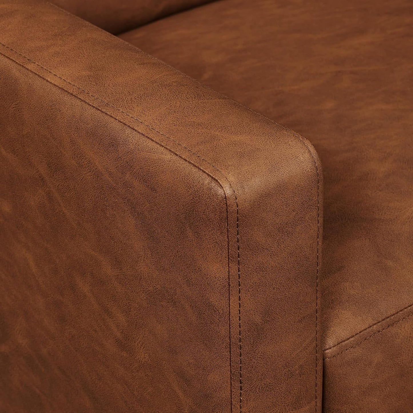 Brown Faux Leather Recliner Sofa Adjustable Back Footrest
