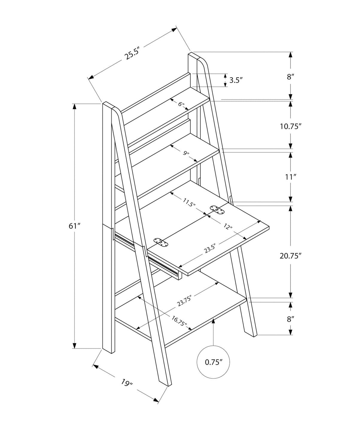 Leaning Computer Desk with Storage Shelves