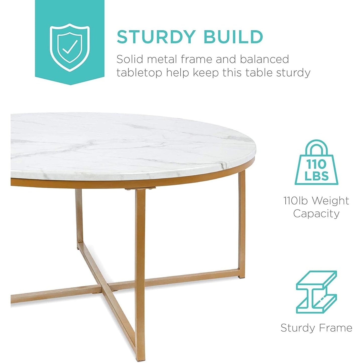 Round Coffee Table With Faux Marble Top Cross Leg Design