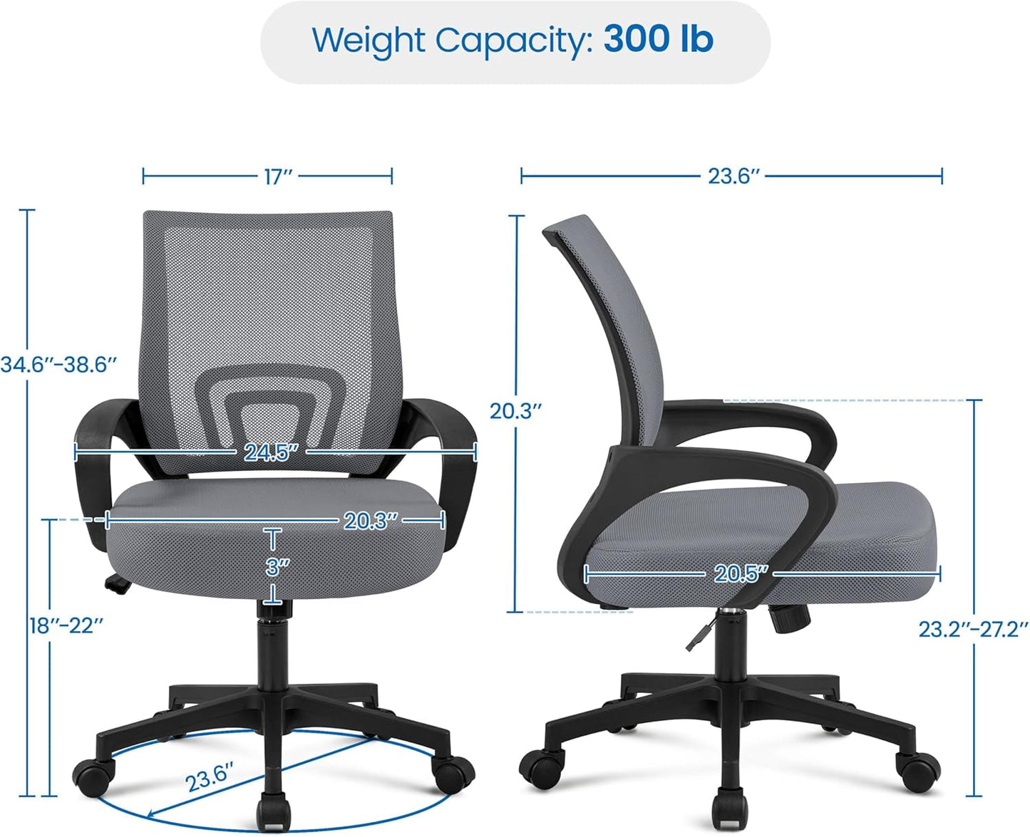 Dark Grey Ergonomic Mesh Office Chair With Lumbar Support Mid Back