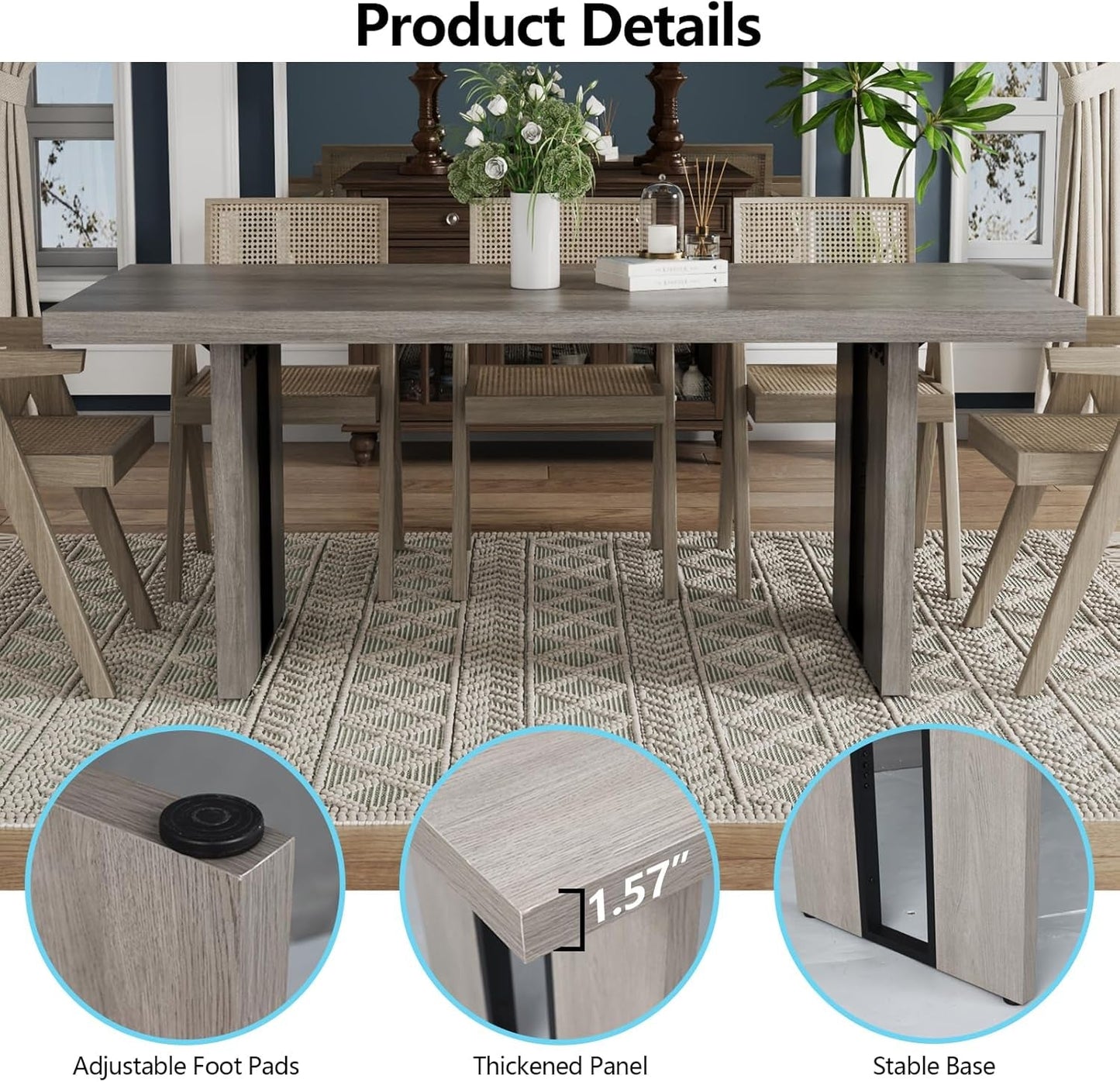 71 Inch Rustic Gray Farmhouse Dining Table For 6 To 8
