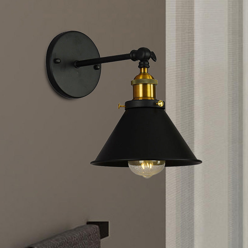 Alice - Industrial Black and Brass Flared Sconce