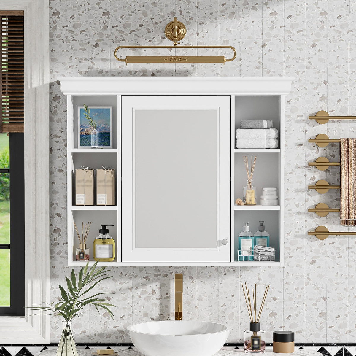 35" x 28" White Wall Mounted Bathroom Storage Cabinet