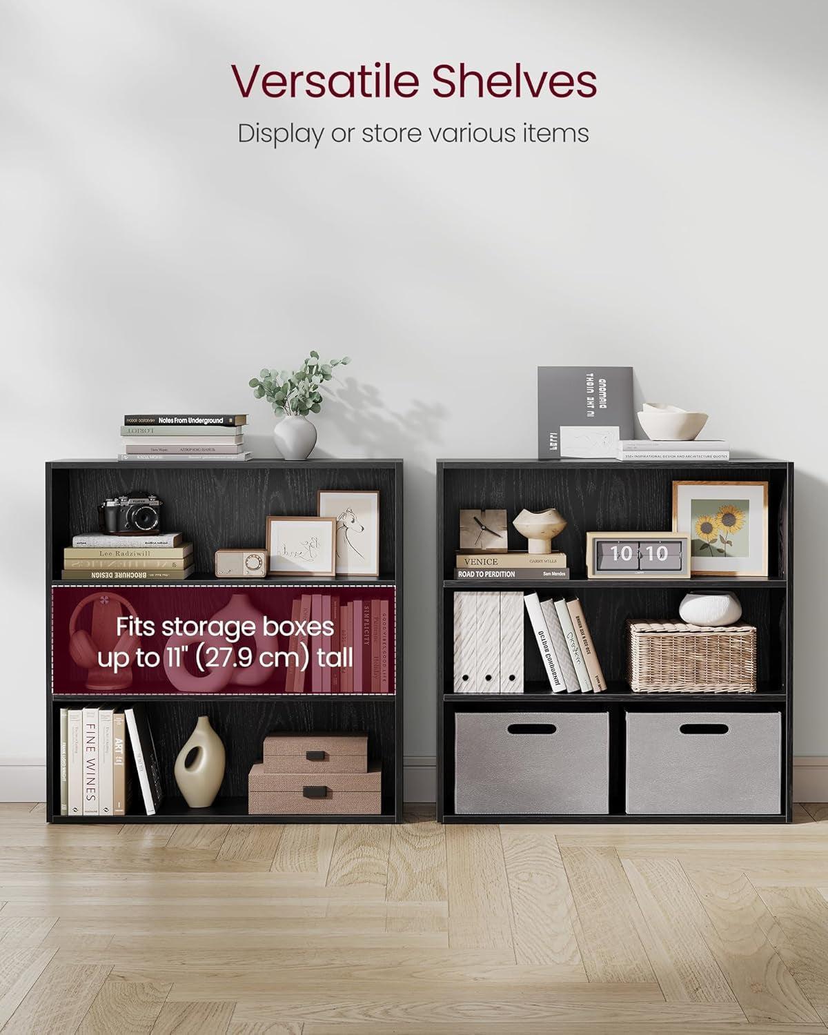 Vasagle Custos 3 Tier Ebony Bookshelf With Adjustable Shelves