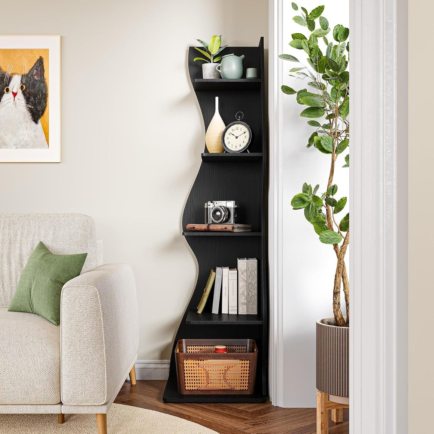 White 5 Tier Corner Shelf Wall Bookcase For Small Spaces
