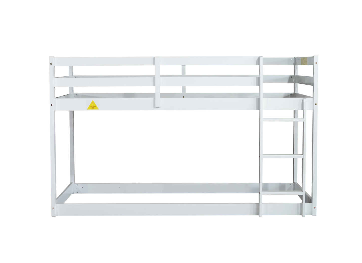 Solid Wooden, Solid Rubber Wooden Twin over Twin Floor Bunk Bed with Ladder, with Bed Platform of Strengthened Slats,White