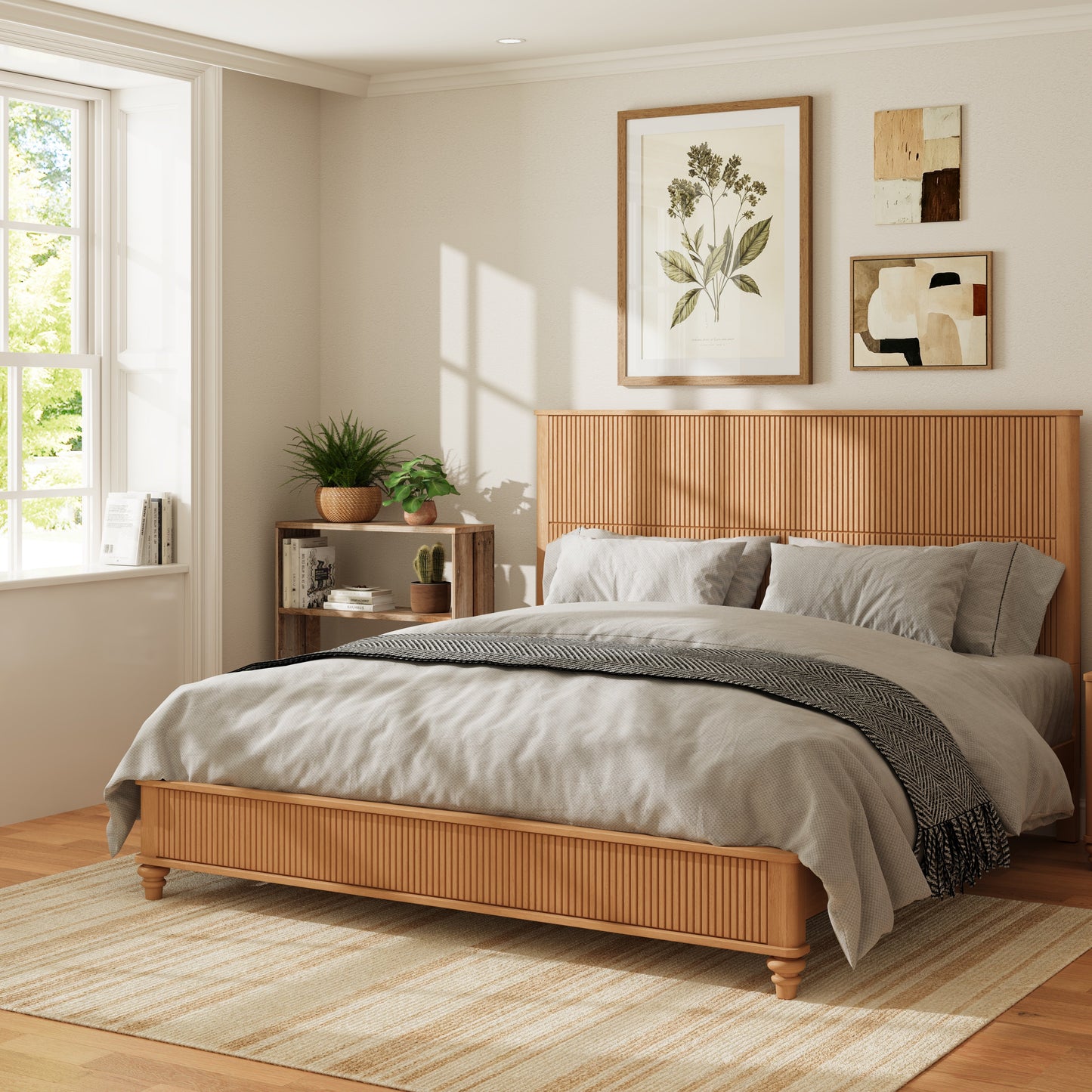 Solid Wood King Bed Frame with Tall Headboard