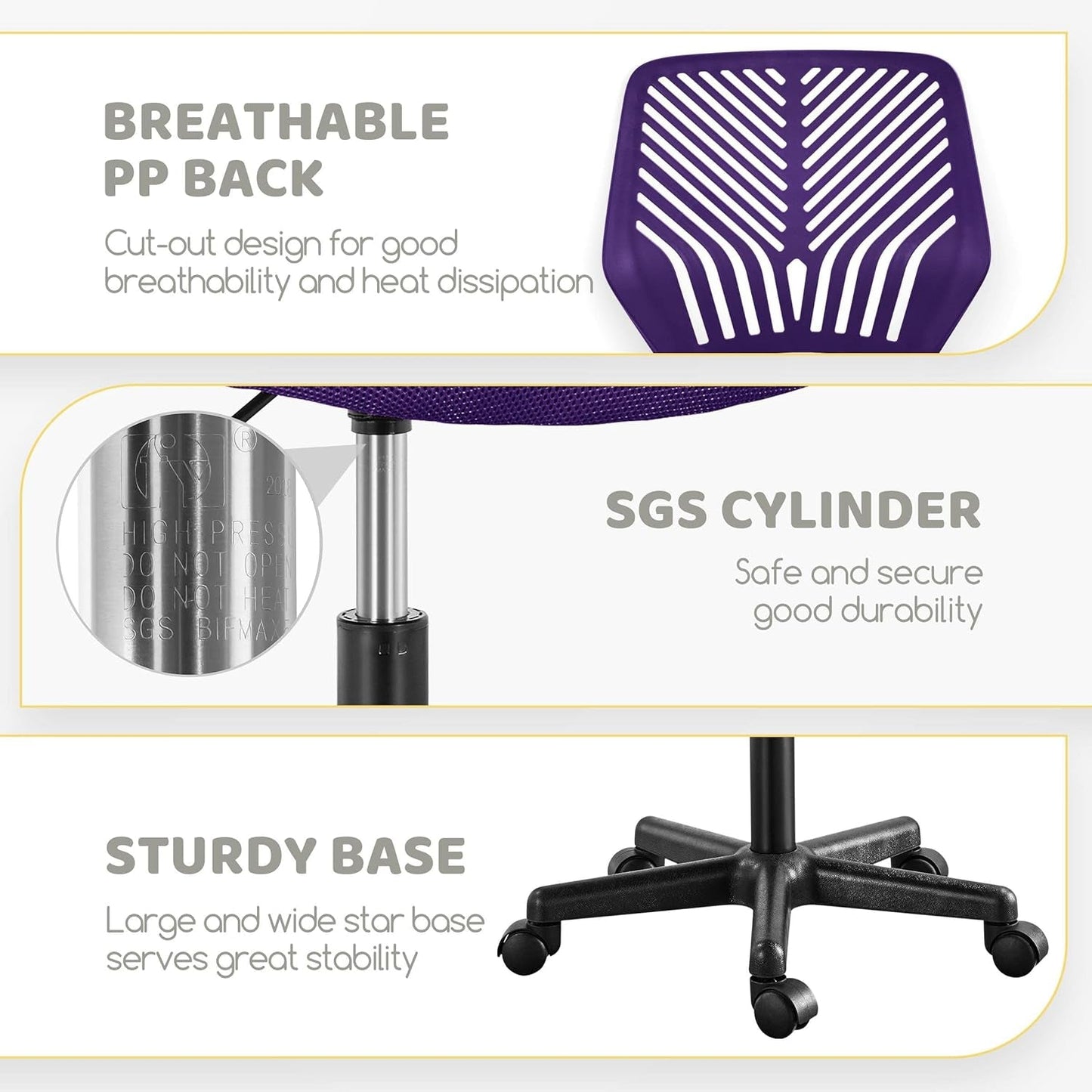Purple Adjustable Desk Chair With Lumbar Support Swivel