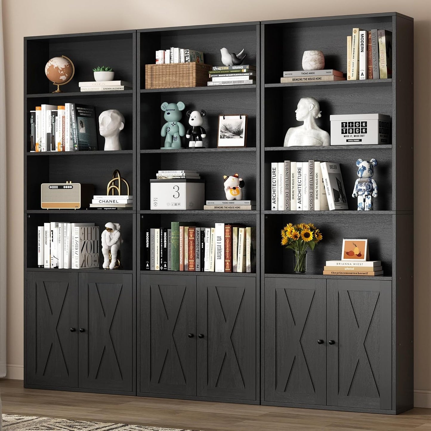 Industrial Black Floor Standing Bookcase With Doors