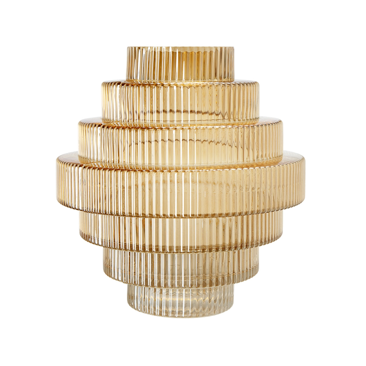 D9.1x9.8" Tiered Geometric Amber Luster Clear Vase