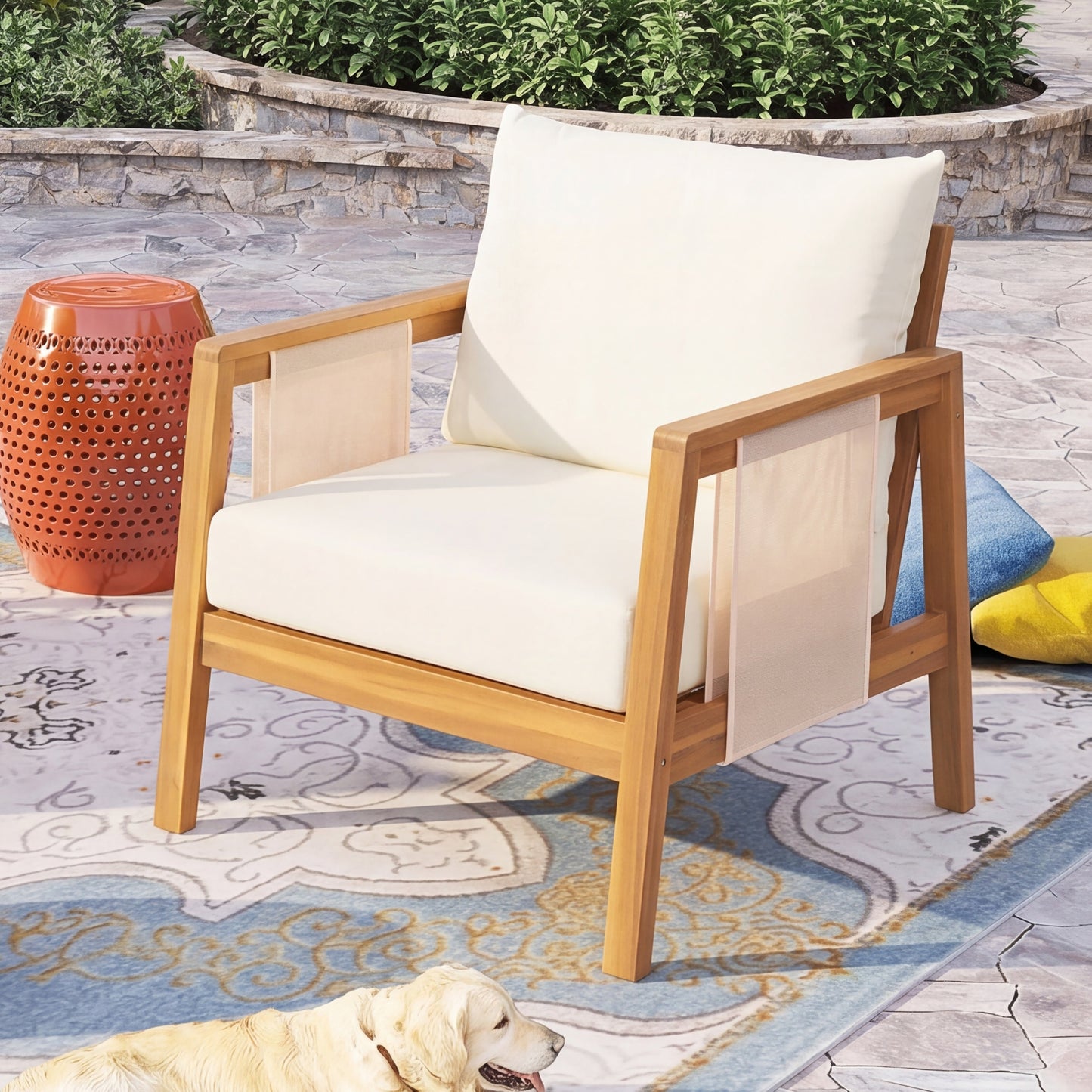 Outdoor Club Chair with Acacia Wood Frame