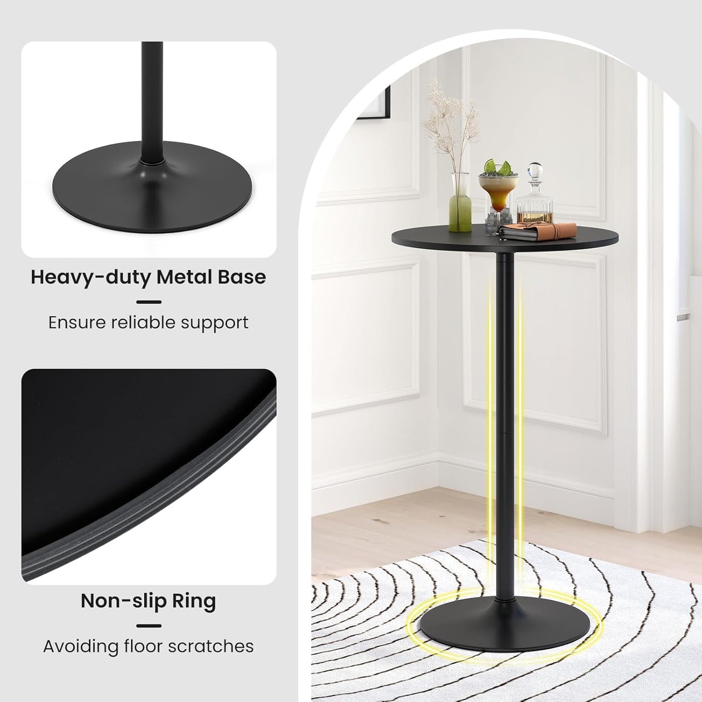 Bar Table Convertible Height Twenty Four Inch Round Top Surface