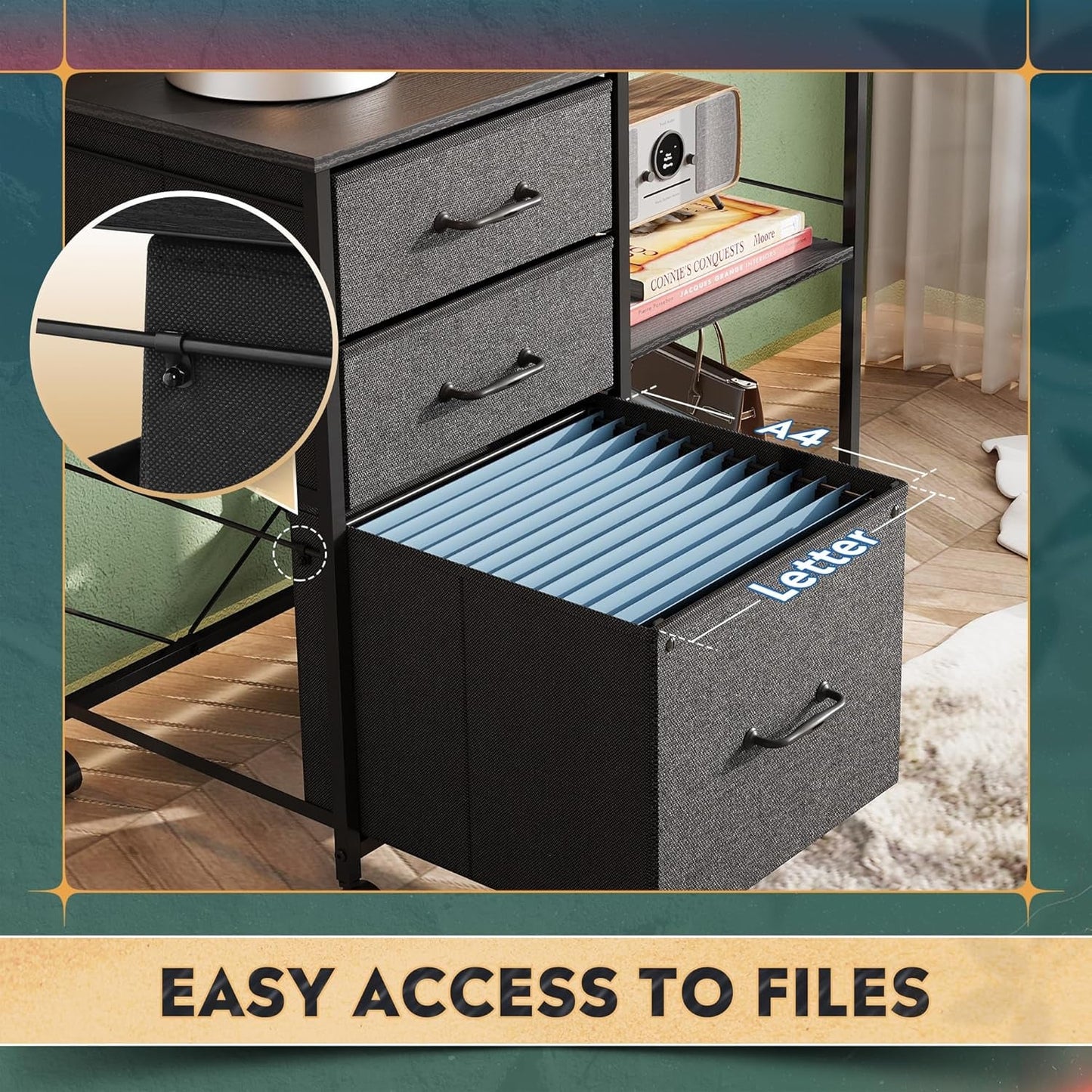 3 Drawer Mobile File Cabinet With Rolling Printer Stand And Open Storage Shelf For A4 Or Letter Size In Black