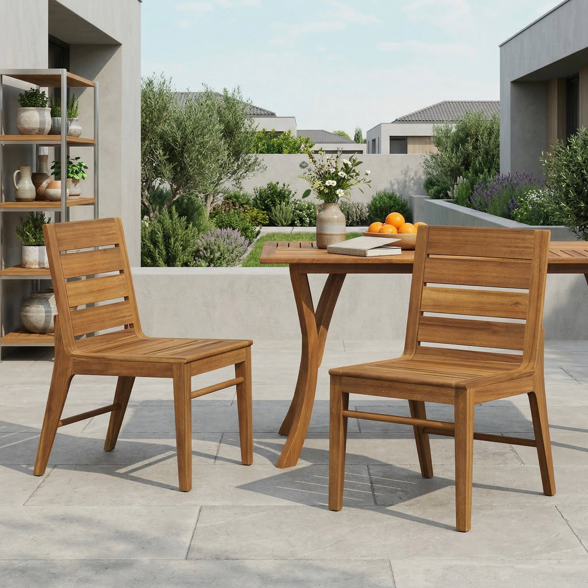 Outdoor Acacia Wood Dining Chair Set of 2