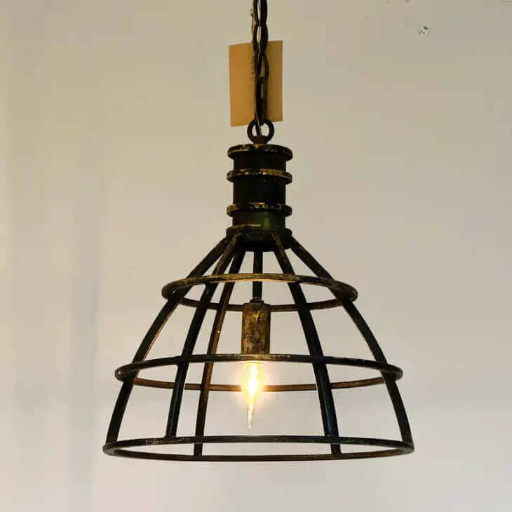 Vintage Industrial Cage Pendant Light in Rustic Metal
