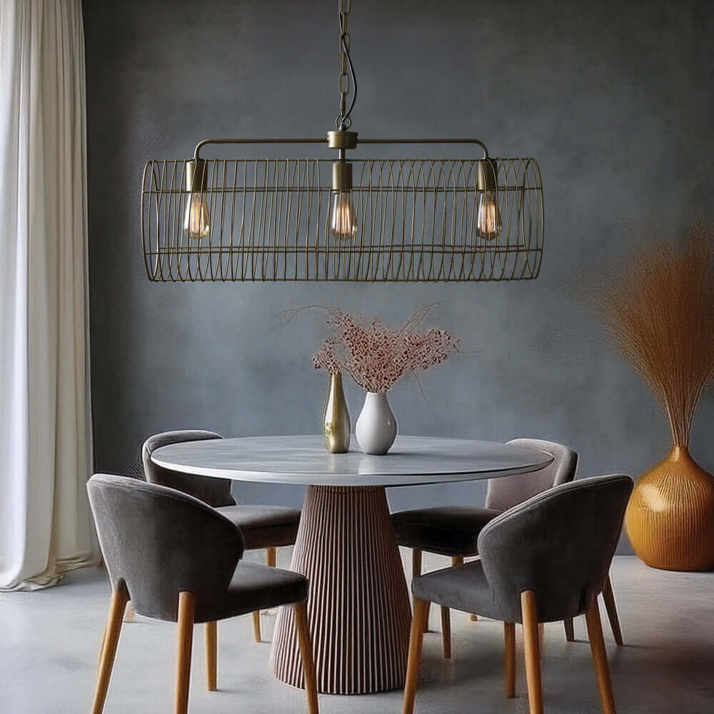 Industrial Brass Wire Cage Chandelier