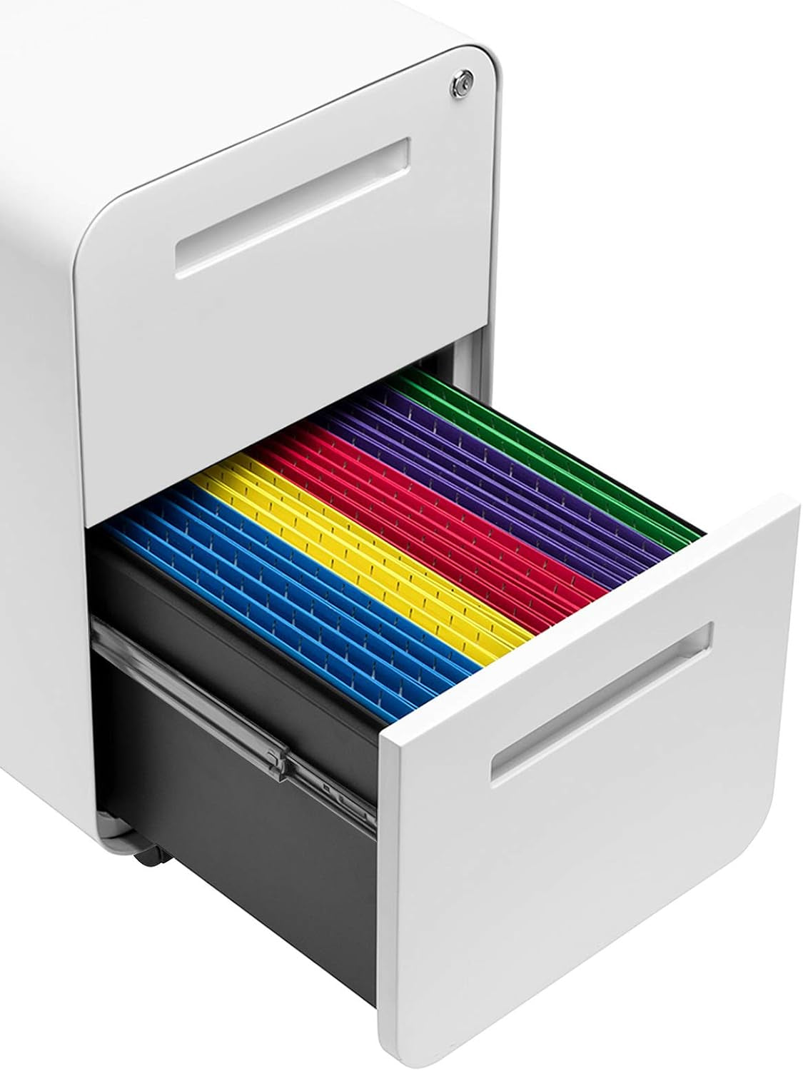 White 2 Drawer Mobile File Cabinet With Lock Under Desk