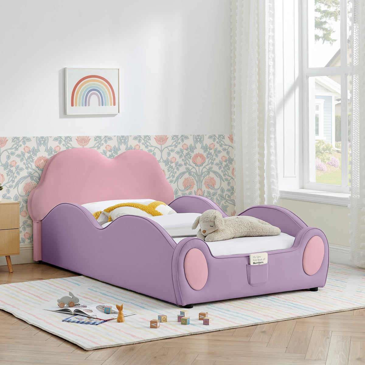 Twin Size Cute Cloud Shape PU Leather Kids Bed