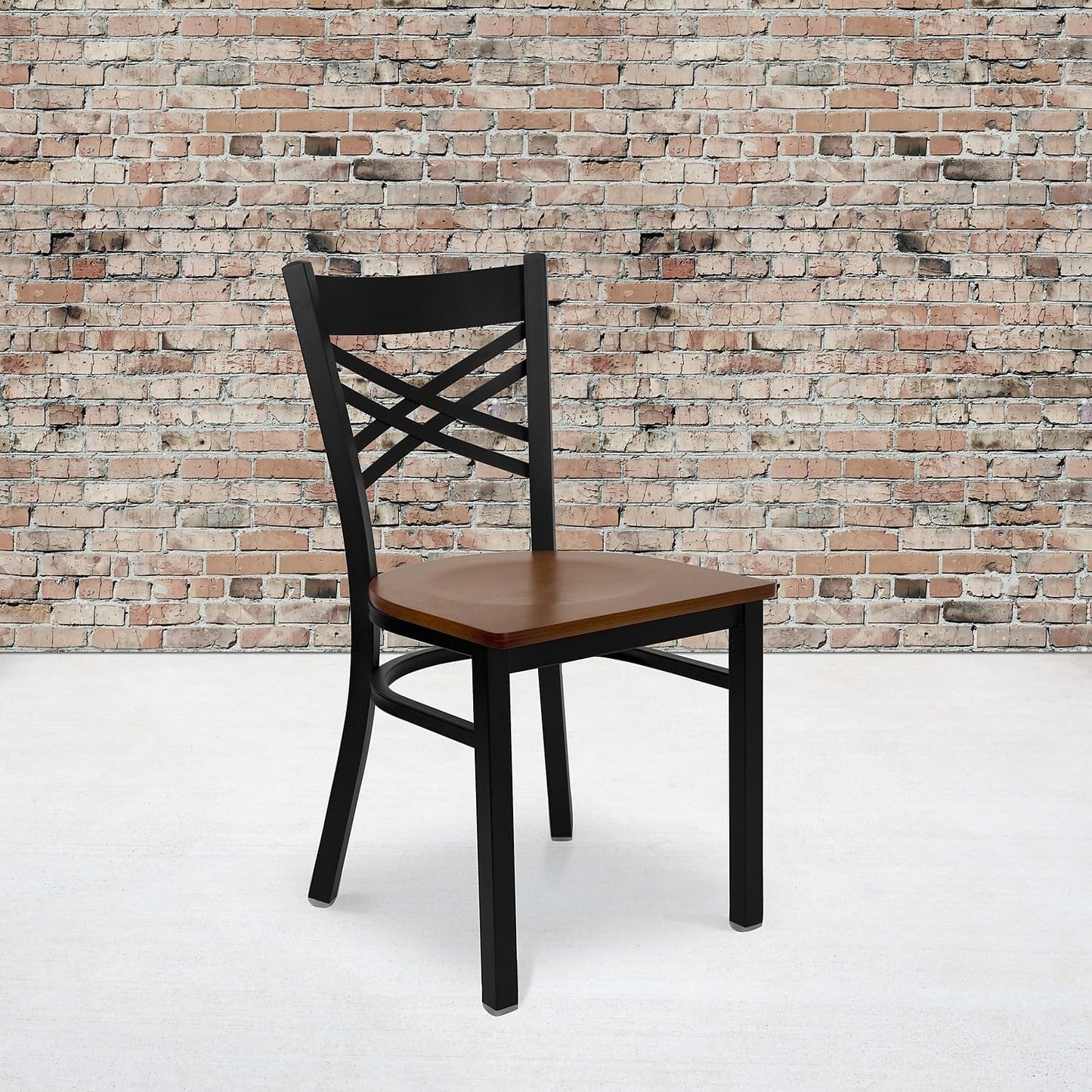 2 Pack HERCULES Series Black X Back Metal Dining Chairs With Cherry Wood Seats For Home Or Commercial Use