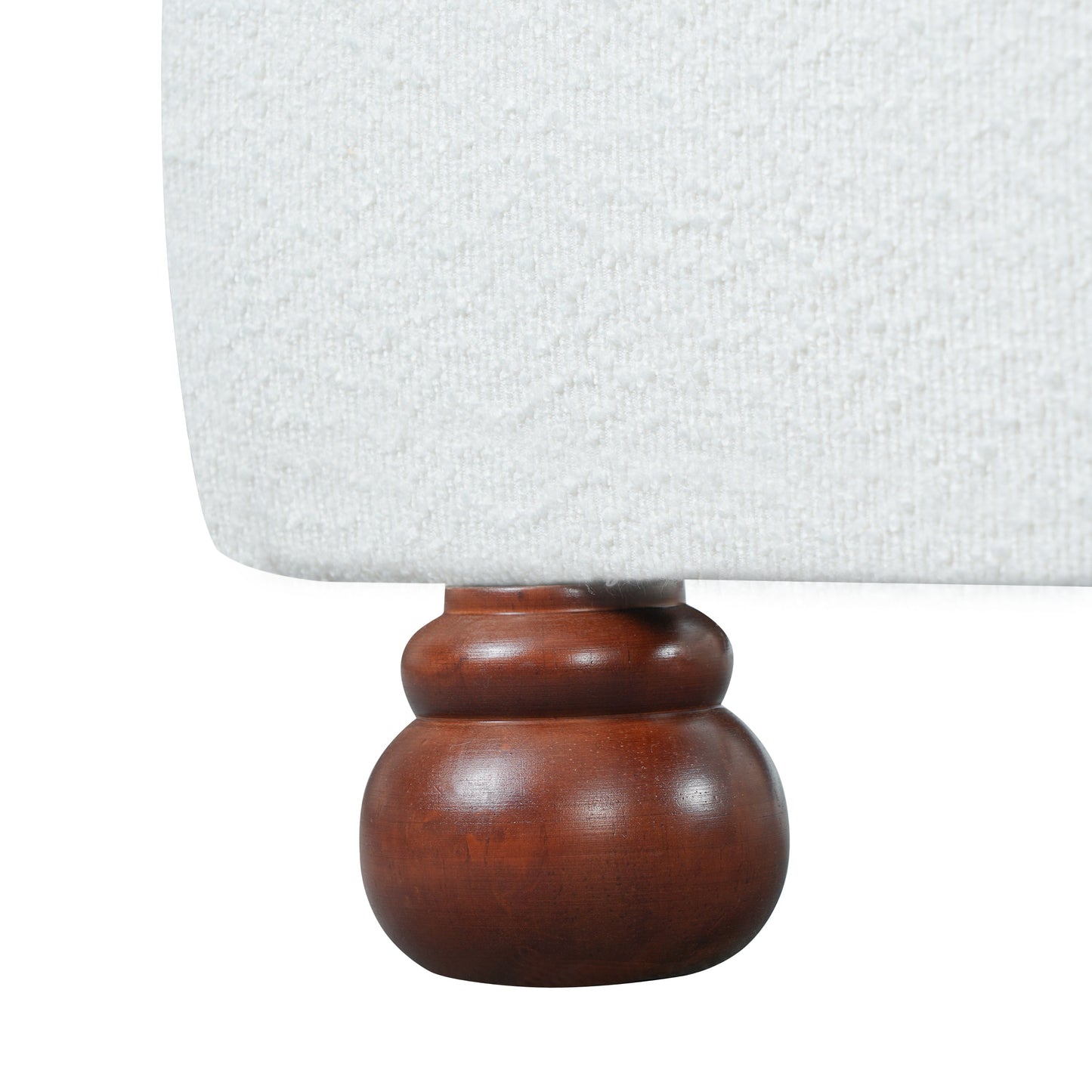 Cream-Colored Boucle Upholstered Bed with Rubber Wood Foot - King