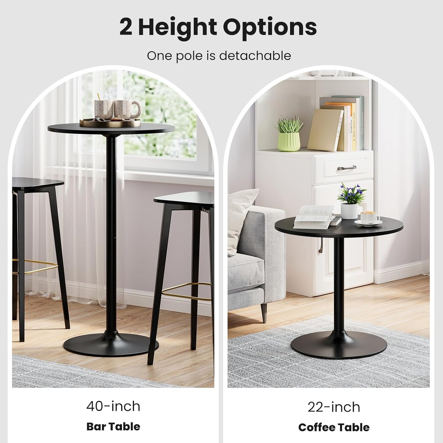 Bar Table Convertible Height Twenty Four Inch Round Top Surface