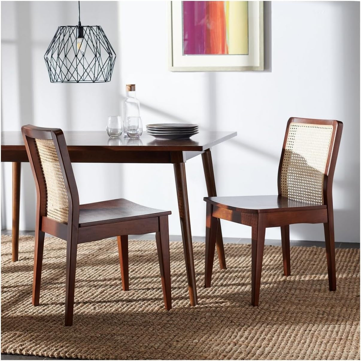 Benicio Dark Brown Natural Rattan Back Dining Chair Set of 2