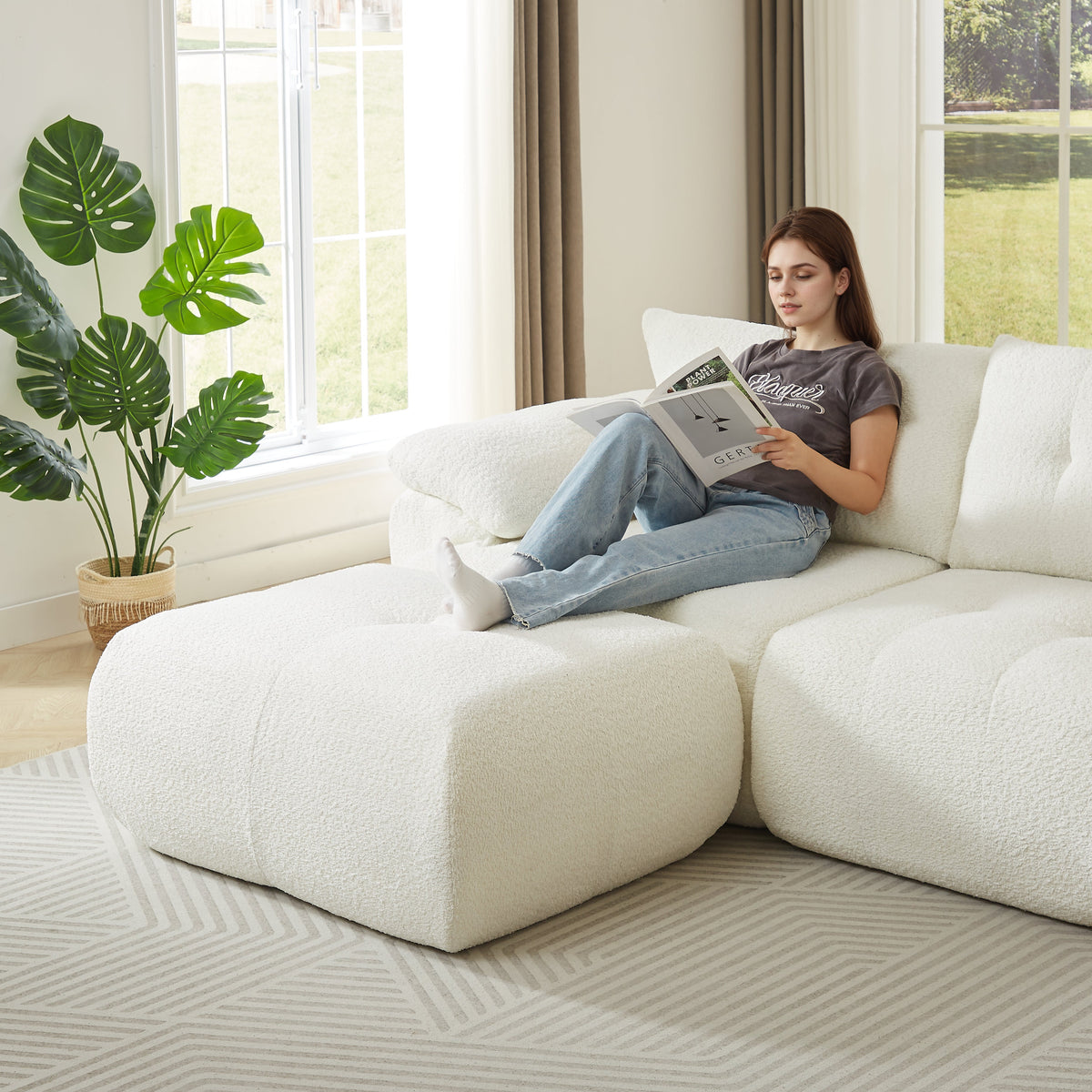 Large Modern 3-Seater Chenille Sofa