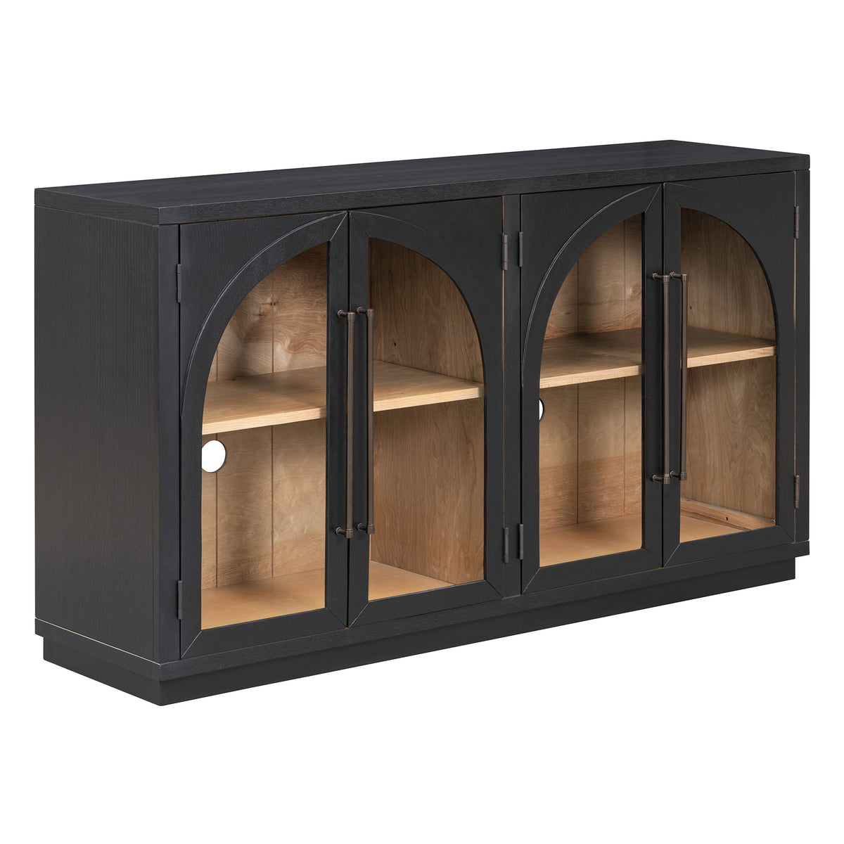 TREXM 4-Door Large Storage Sideboard Buffet Cabinet with Glass Doors - Black