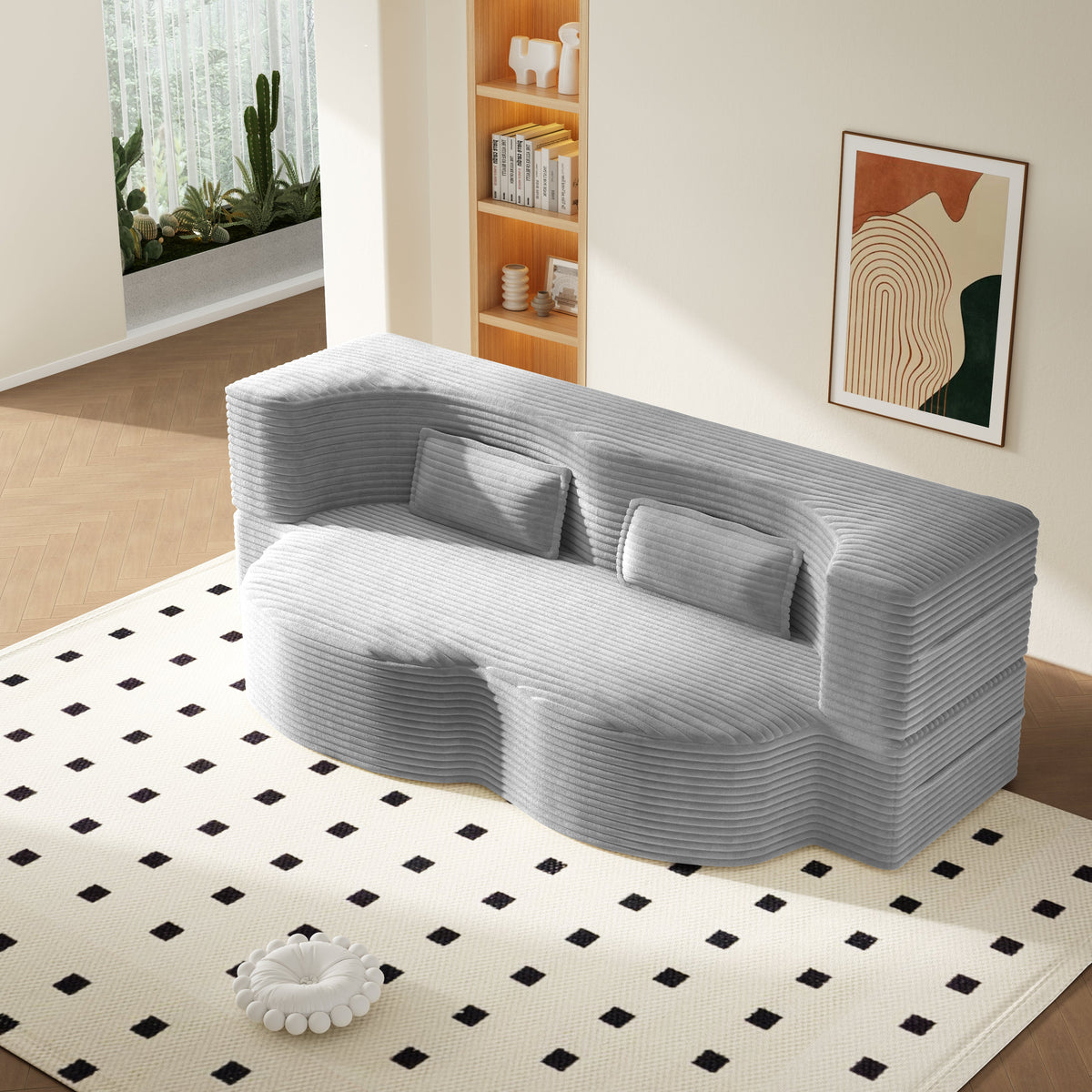 Modern Floor Sofa with Twin Size Folding Mattress