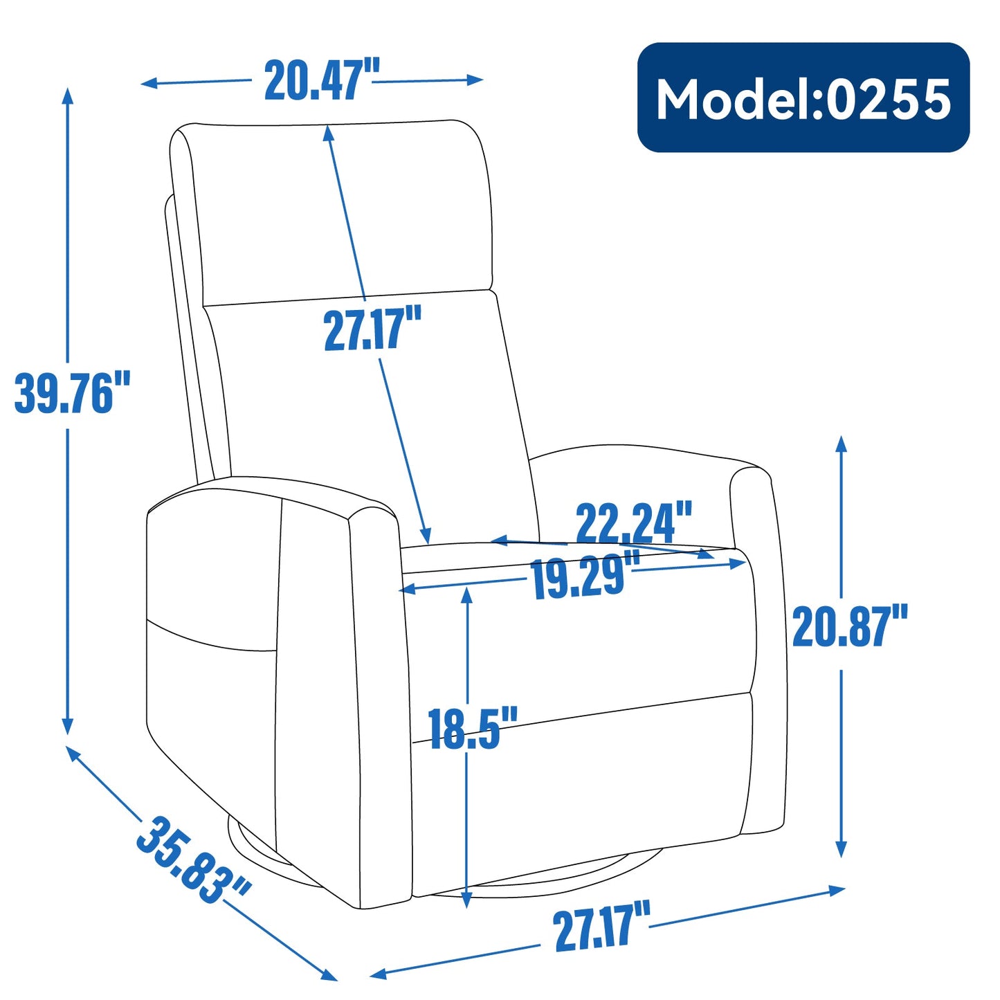 Heat Massage Manual Recliner Chair with Rocker and Swivel in Fabric for Living Room, Khaki