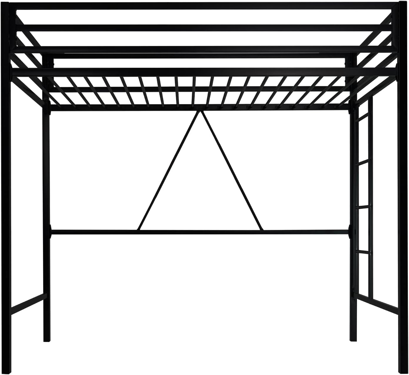 Loft Bed Twin Size Black With Ladder And Guardrail