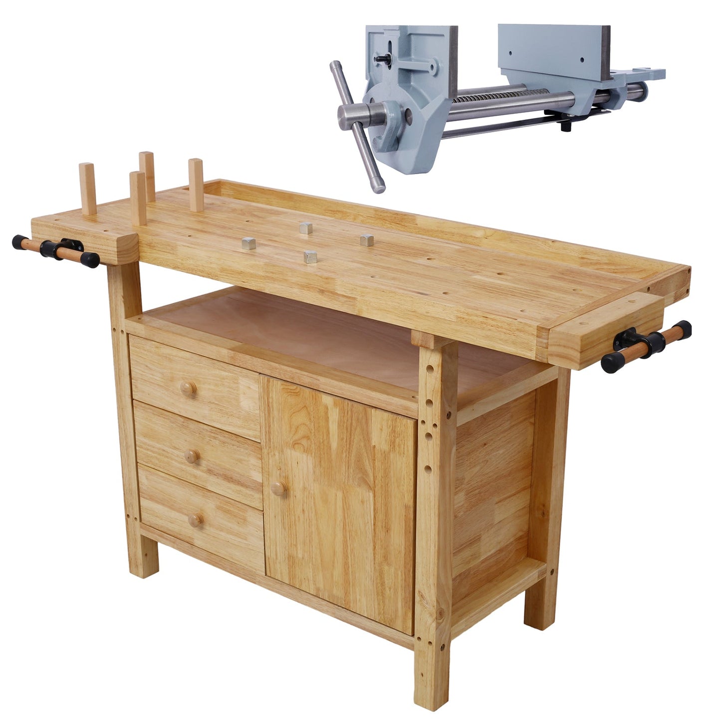 Wood Workbench - Heavy-Duty Wooden Workbench with Vise
