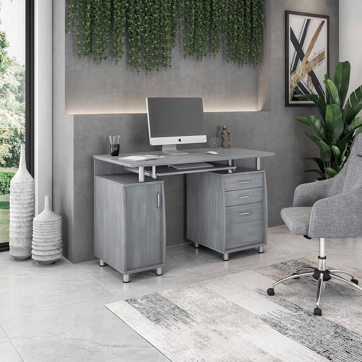 47.5 Inch Computer Desk Keyboard Tray File Cabinet