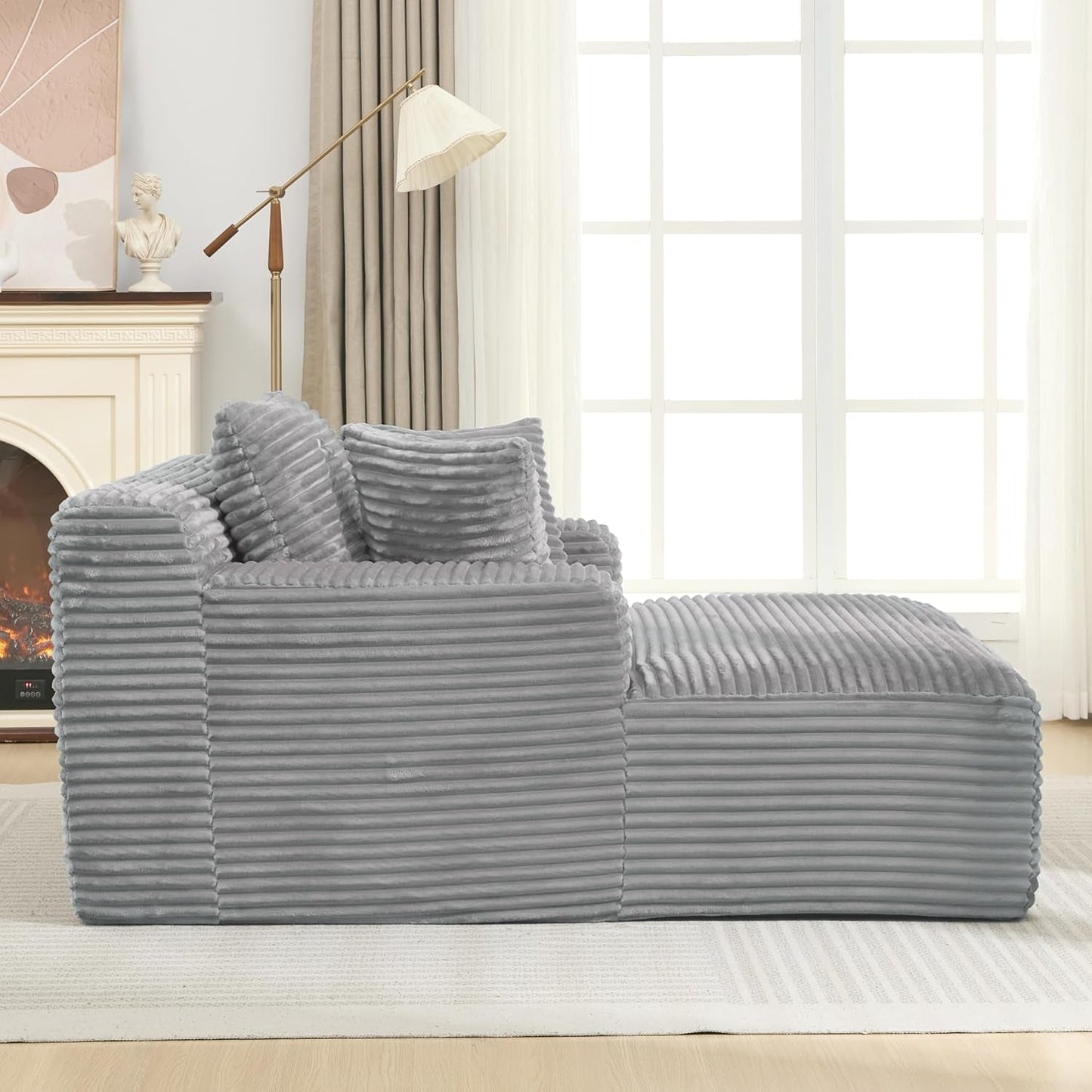 Oversized Chaise Lounge With Deepseat Corduroy Upholstery