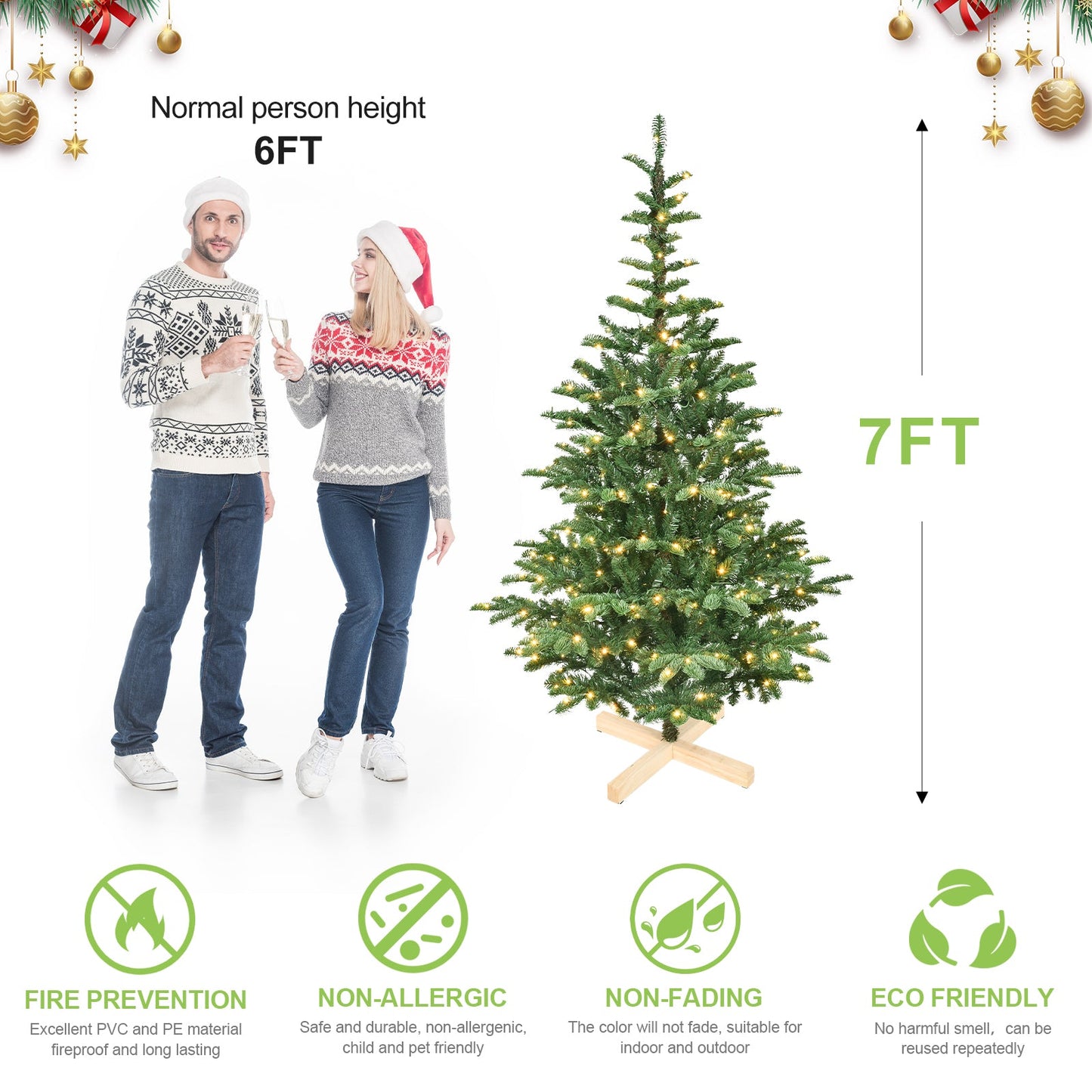 7ft Pre-Lit Christmas Tree with 400 Warm White LED Lights