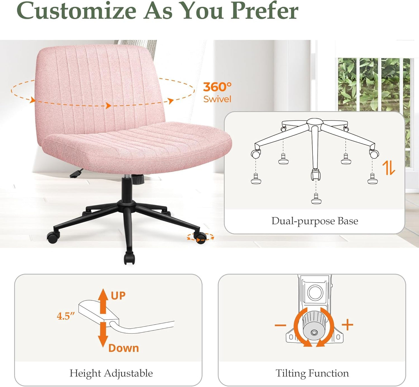 Pink Criss Cross Office Chair With Wheels Armless Swivel