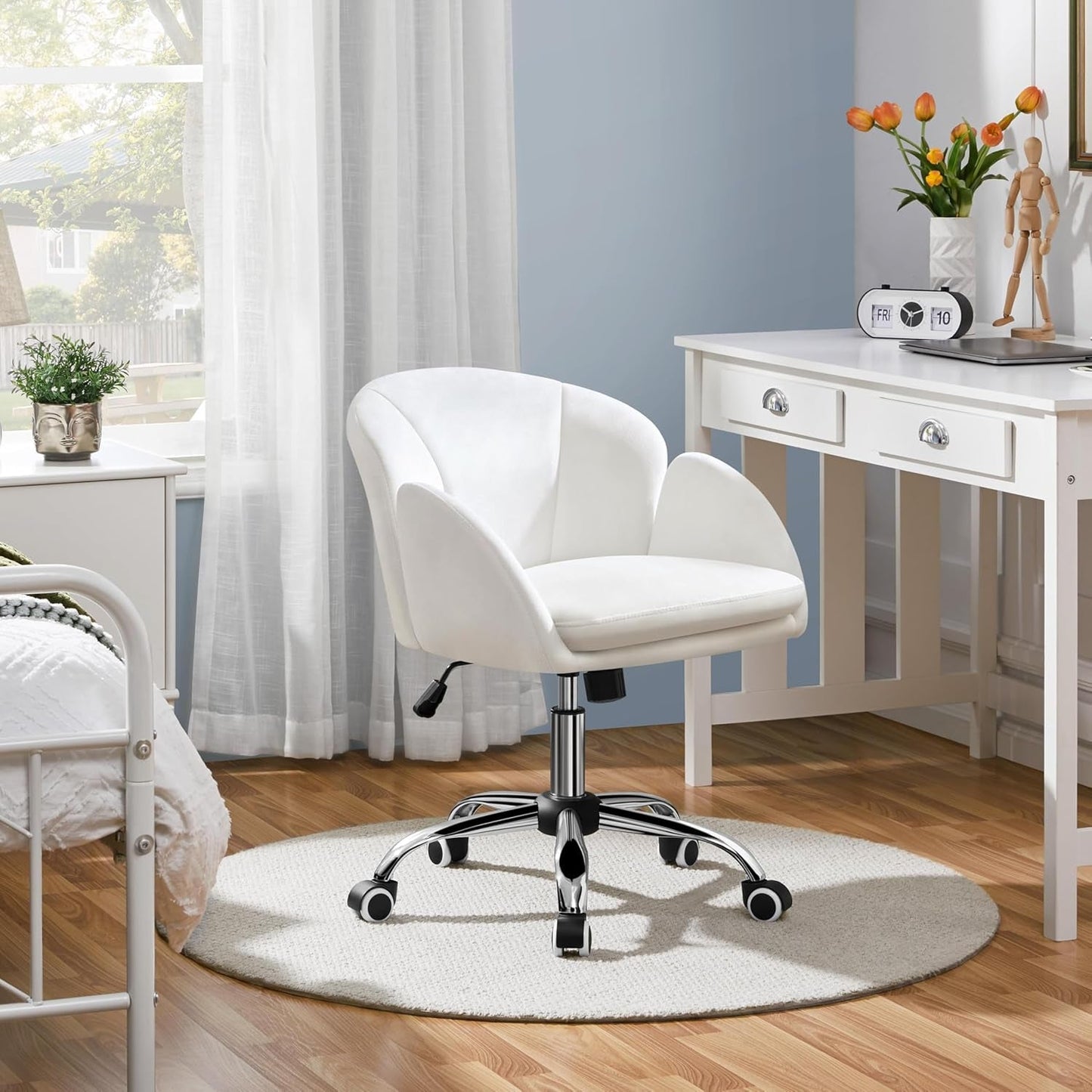 White Petal Desk Chair Faux Leather Swivel Office Chair
