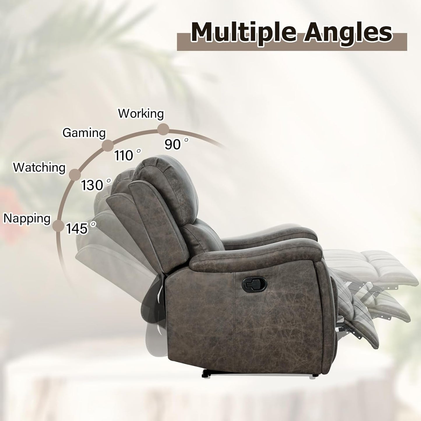 Grey Leather Recliner Chair With Cup Holders Living Room