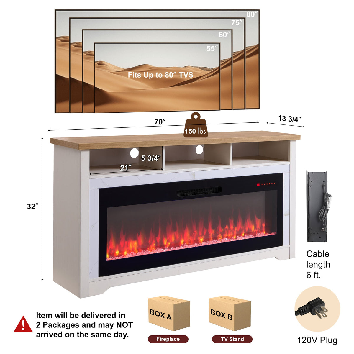 70 Inch Fireplace TV Stand for TVs Up to 70"