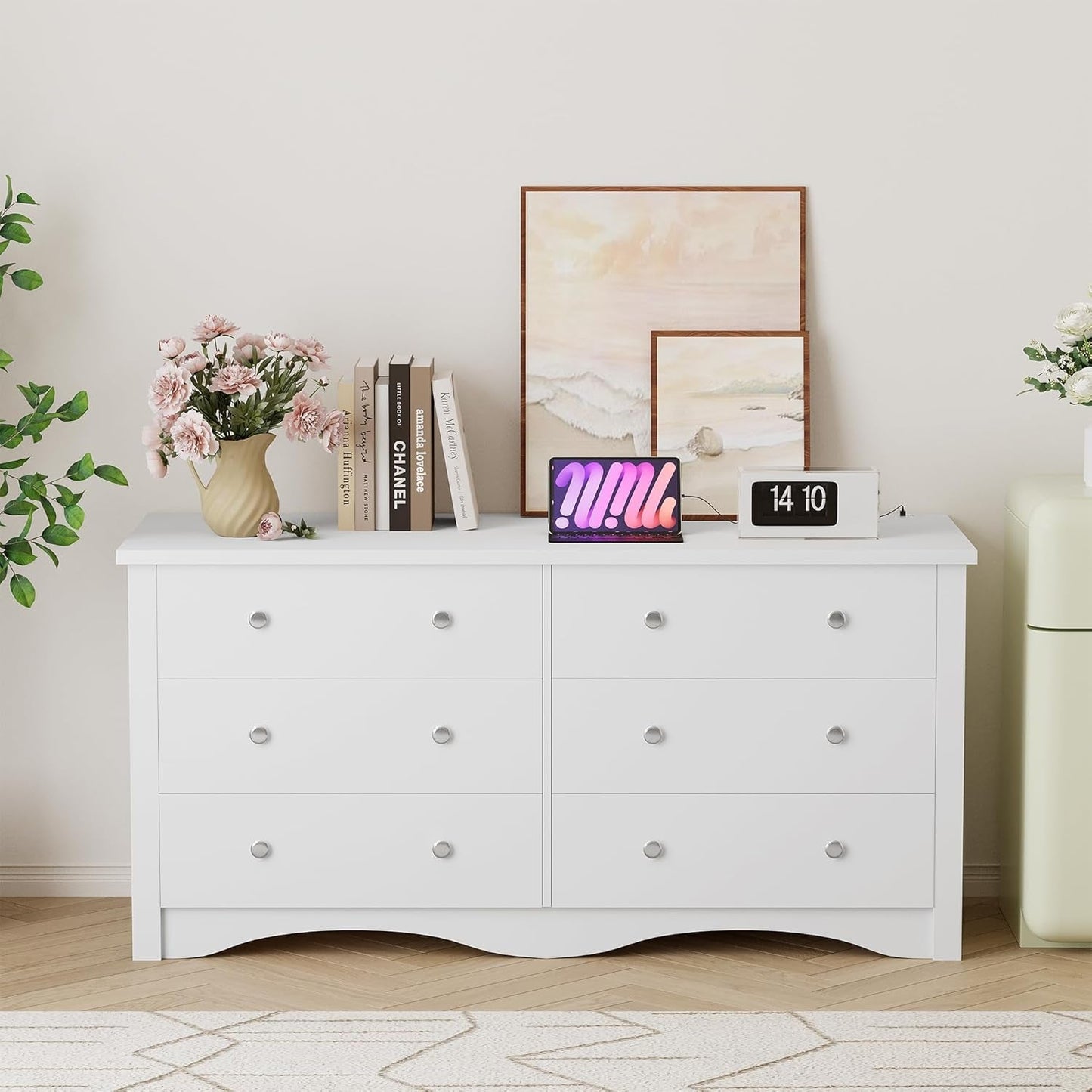 Eggshell WardrobeSystem Six Drawer Dresser With USB Type C Charging