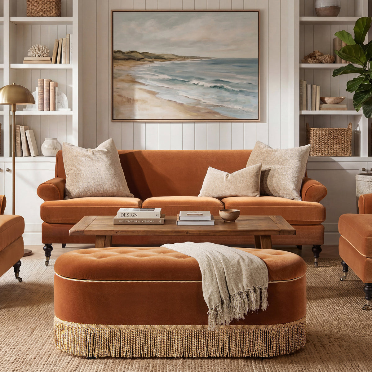 Alana Lawson Three-Cushion Tight Back Sofa, Burnt