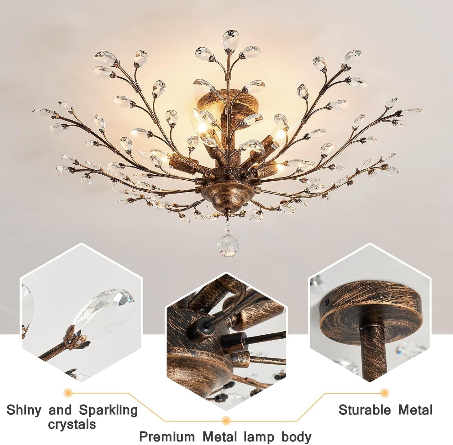 Bronze Five Light Vintage Crystal Chandelier Dimmable