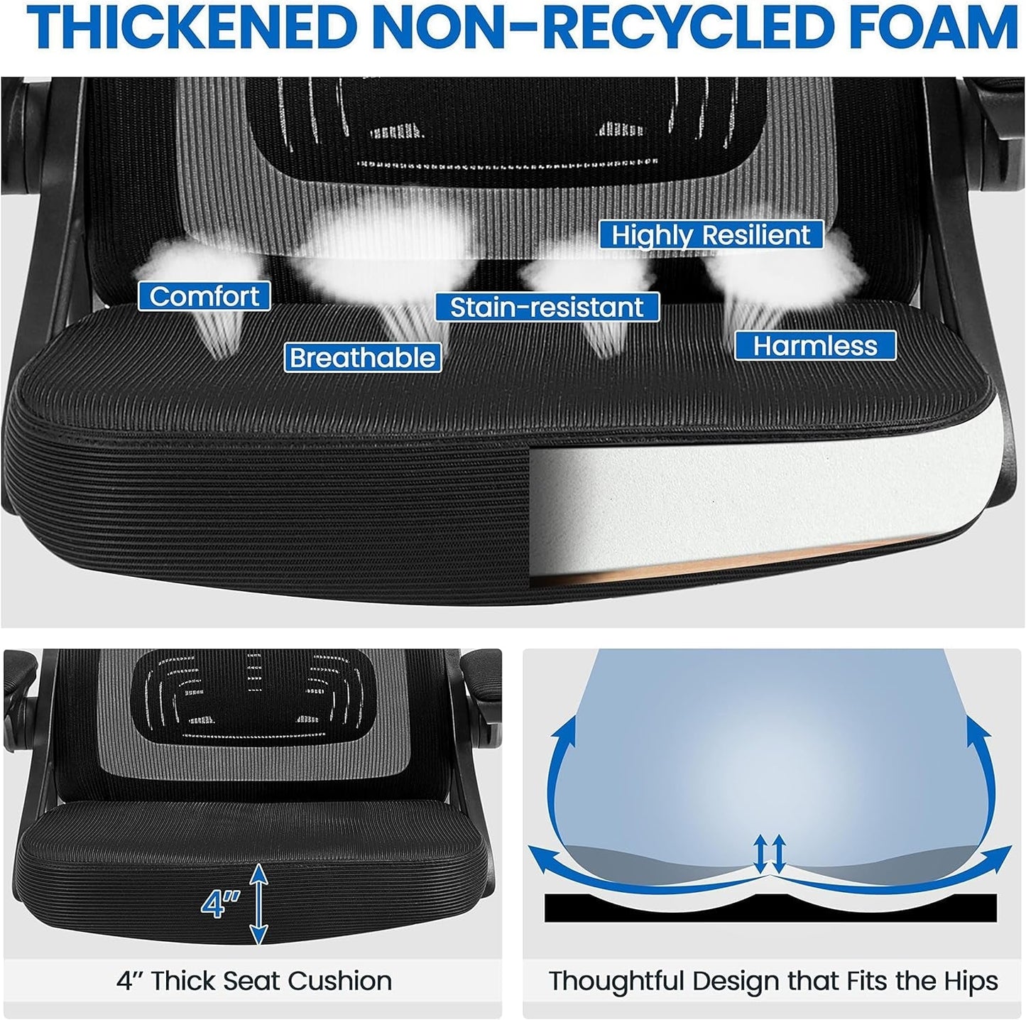 Black Ergonomic Office Chair With Adjustable Headrest And Flip Up Armrests