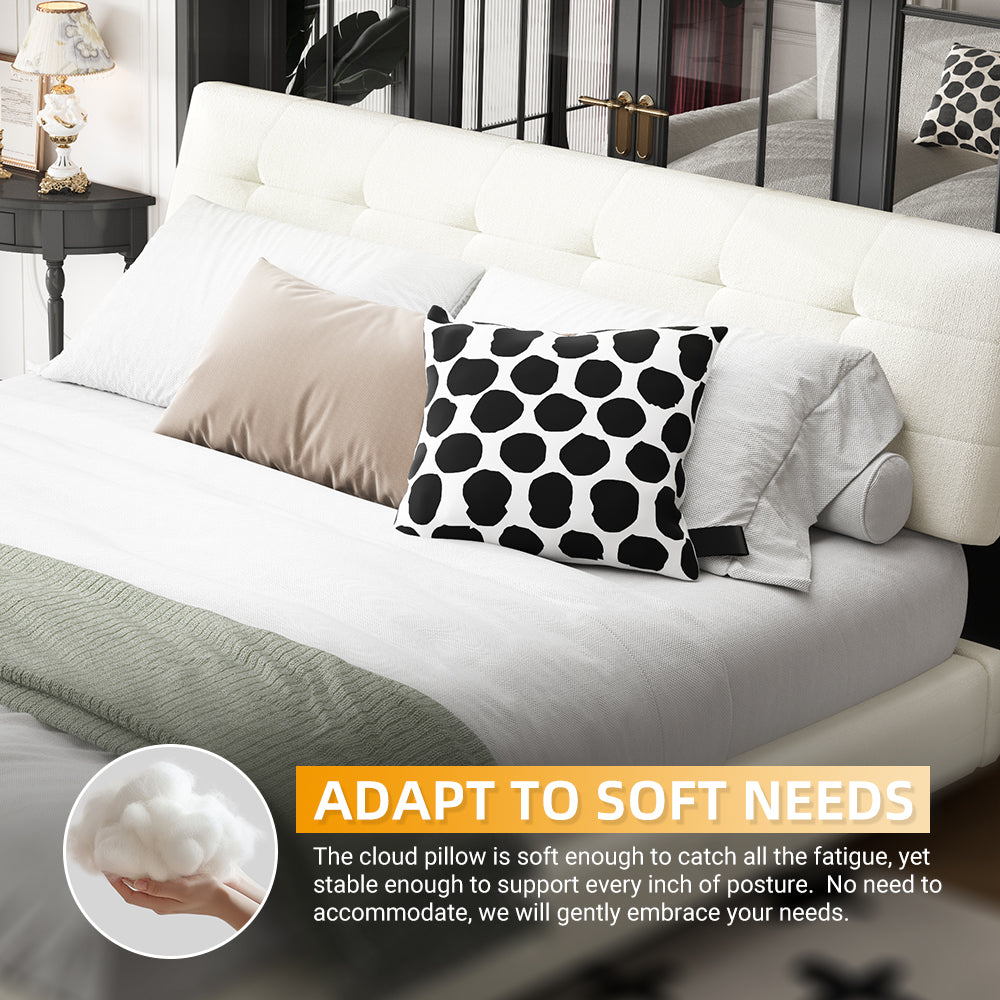 Queen Size Tufted Bed Frame with Extra-Large Ultra-Soft Cloud Pillow Design