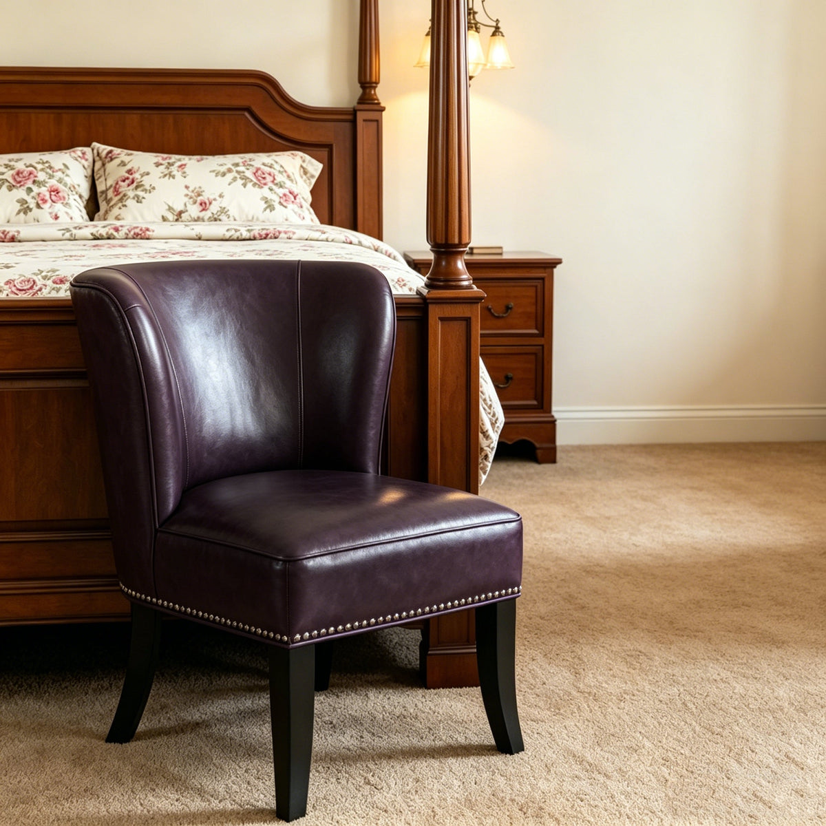 25.6" x 27.2" x 32.8" PU Leather Accent Chair in Purple