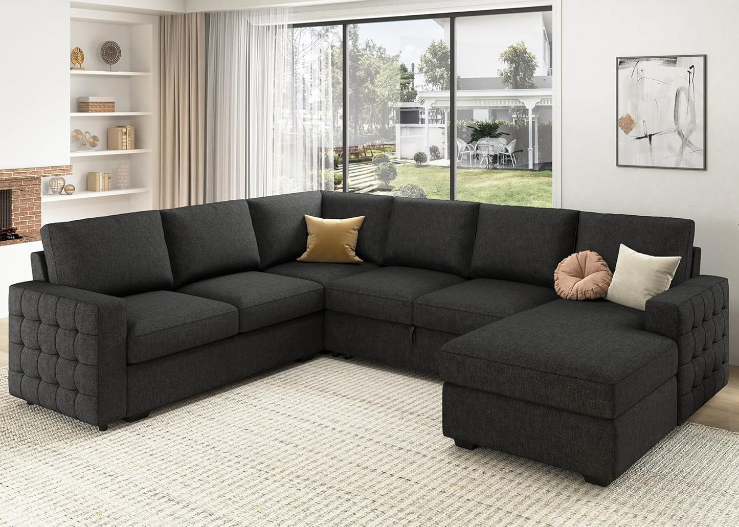 Dark Grey Sectional Sleeper Sofa With Pull Out Bed