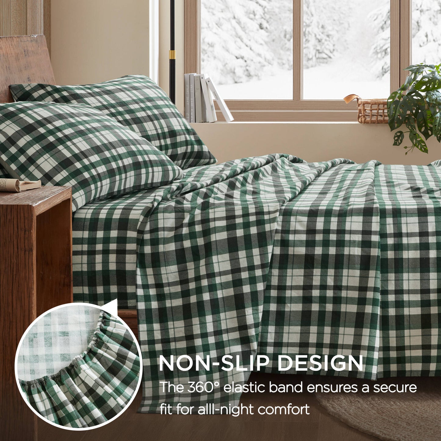 4 Pieces Queen 100% Cotton Flannel Printed Sheet Set Finton