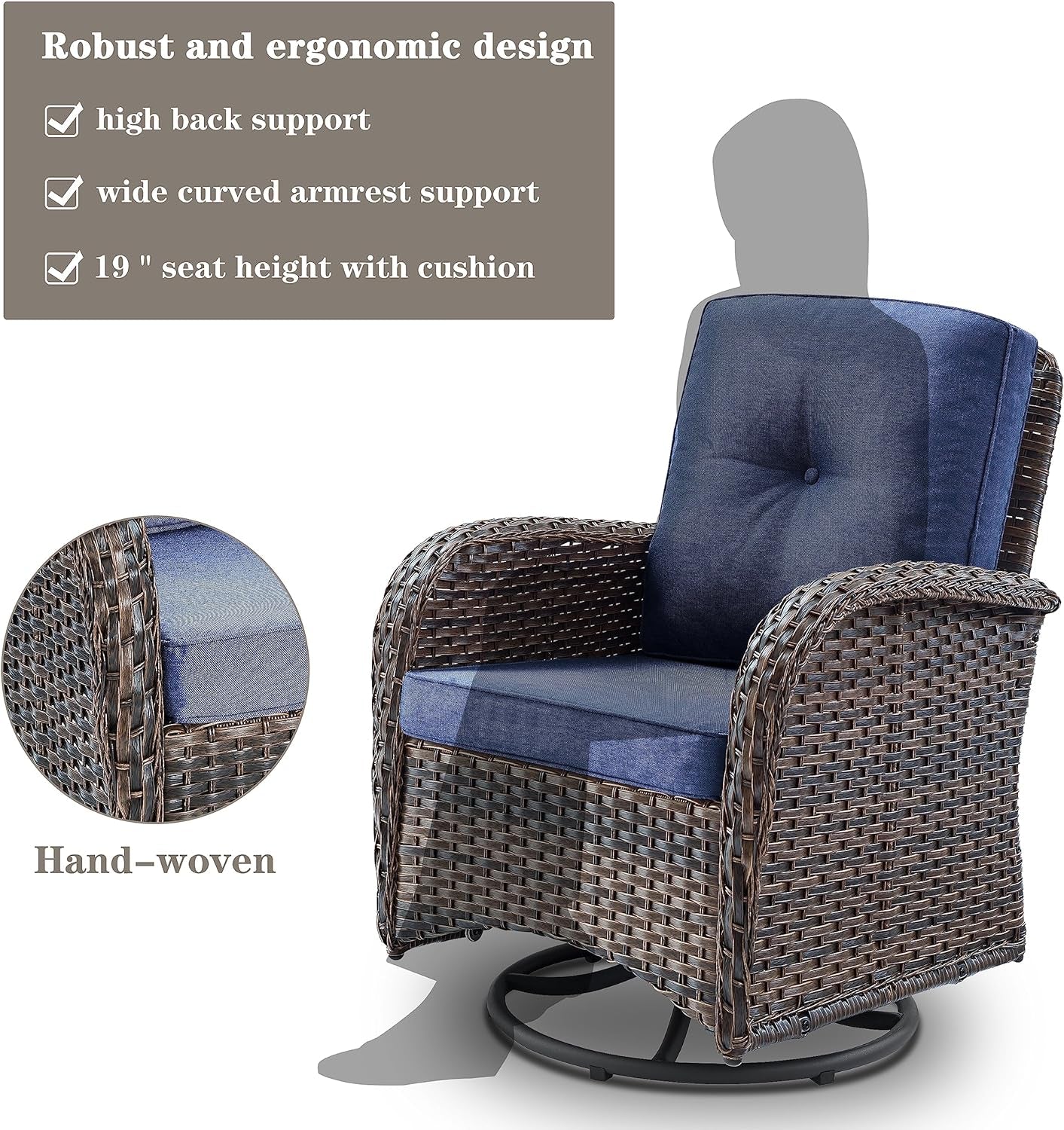 Six Piece Patio Conversation Set Brown Wicker Blue Cushions