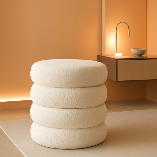 Round Storage Ottoman Featuring Removable Lid White